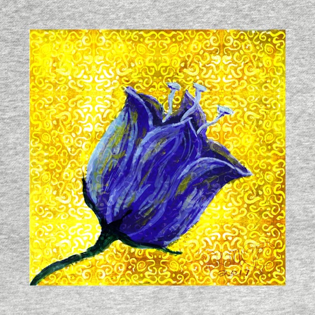 purple tulip on yellow with swirls and dots by DlmtleArt